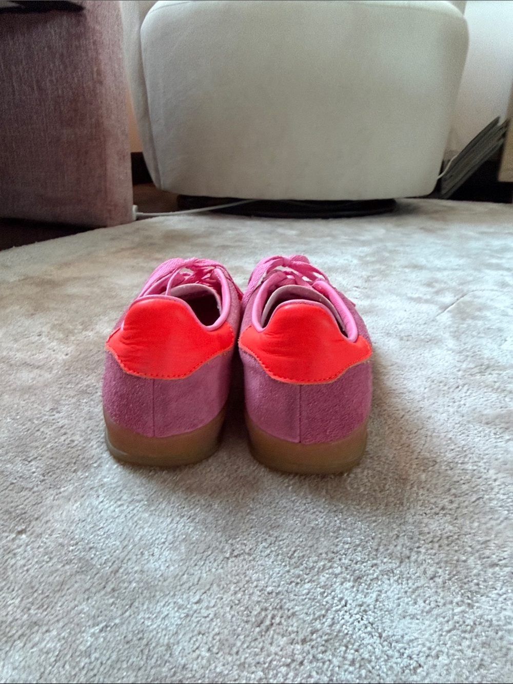 adidas Gazelle Women’s Pink Suede Sneakers with orange stripes - Picture 4 of 6